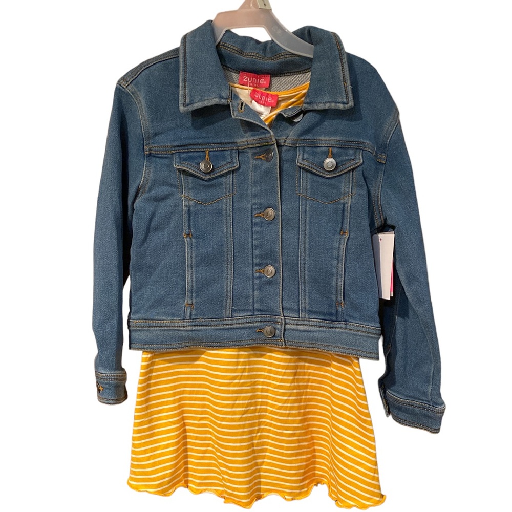 Zunie Girl Girl's 2 Piece Denim Jacket With Fit & Flare Short Sleeve Dress XS